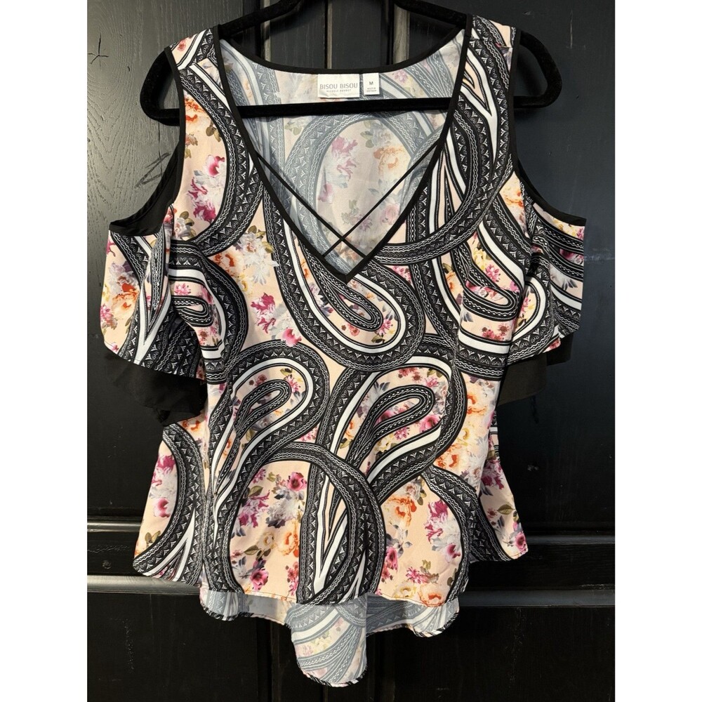 Bisou Bisou Michele Bohbot Multicolor Paisley Cold Shoulder Blouse M
